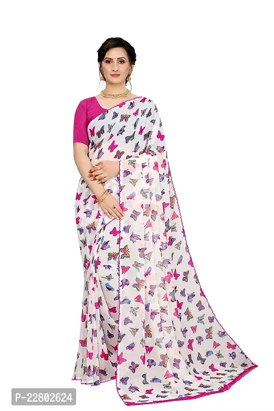 INDIAN PEHNAWA Women's Woven Pure Georgette Saree Without Blouse Piece (BUTTERFLY PINK_Pink)