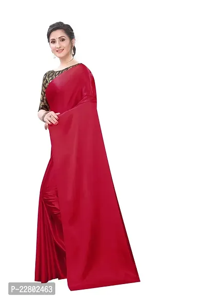 INDIAN PEHNAWA BRIGHT MAROON COLOURED SATTIN SAREE WITH BLOUSE PIESCE-thumb2