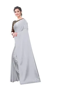 INDIAN PEHNAWA BRIGHT GREY COLOURED SATTIN SAREE WITH BLOUSE PIESCE-thumb1