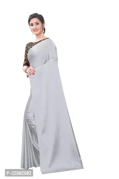 INDIAN PEHNAWA BRIGHT GREY COLOURED SATTIN SAREE WITH BLOUSE PIESCE-thumb2