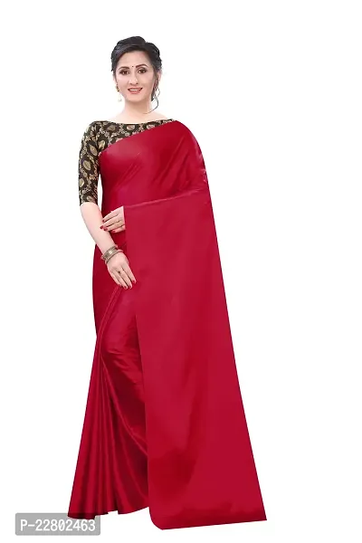 INDIAN PEHNAWA BRIGHT MAROON COLOURED SATTIN SAREE WITH BLOUSE PIESCE