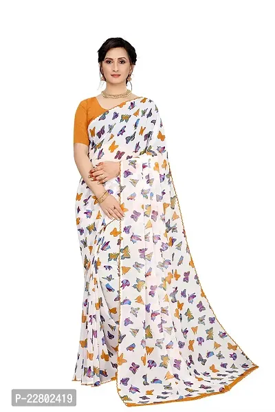 INDIAN PEHNAWA Women's Woven Pure Georgette Saree (BUTTERFLY ORANGE_Orange)