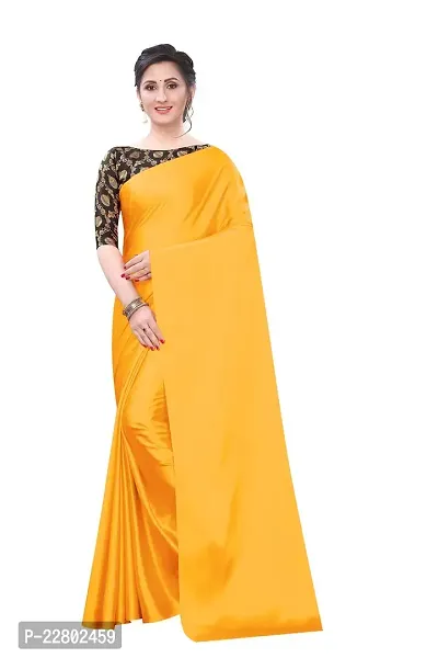 INDIAN PEHNAWA BRIGHT ORANGE COLOURED SATTIN SAREE WITH BLOUSE PIESCE-thumb0