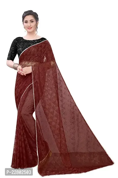 INDIAN PEHNAWA NET BROWN COLOURED SAREE WITH BLOUSE