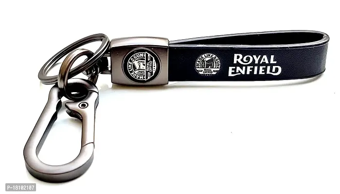 JSR ENTERPRISES PRESENTS LEATHER KEYCHAINS AND KEYRINGS COMPATIBLE WITH CARS AND BIKES (ROYAL ENFIELD) (ROYAL ENFIELD BLACK LEATHER HOOK PRINTED)-thumb4