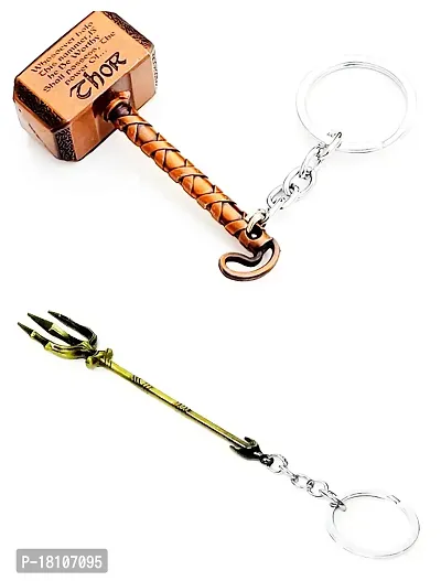 JSR ENTERPRISES PRESENTS MULTICOLORED BUY ONE GET ONE FREE THOR HAMMER KEYCHAIN AND KEYRING | THOR HAMMER | THOR KEYCHAIN | SHIVA TRIDENT KEYCHAIN FREE FOR CAR AND BIKE (THOR HAMMER KEYCHAIN BRONZE)