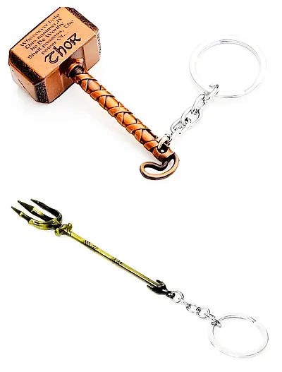 JSR ENTERPRISES PRESENTS MULTICOLORED BUY ONE GET ONE FREE THOR HAMMER KEYCHAIN AND KEYRING | THOR HAMMER | THOR KEYCHAIN | SHIVA TRIDENT KEYCHAIN FREE FOR CAR AND BIKE