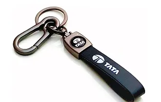 JSR ENTERPRISES PRESENTS LEATHER KEYCHAINS AND KEYRINGS COMPATIBLE WITH CARS AND BIKE ( TATA ) (TATA BLACK LEATHER HOOK PRINTED)-thumb3