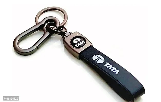 JSR ENTERPRISES PRESENTS LEATHER KEYCHAINS AND KEYRINGS COMPATIBLE WITH CARS AND BIKE ( TATA ) (TATA BLACK LEATHER HOOK PRINTED)-thumb4