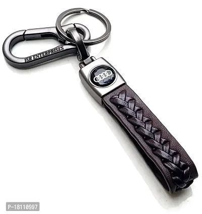 JSR ENTERPRISES PRESENTS LEATHER KEYCHAIN AND KEYRING COMPATIBLE WITH AUDI (FREE POP IT BUBBLE KEYCHAIN) (AUDI BROWN LEATHER HOOK)
