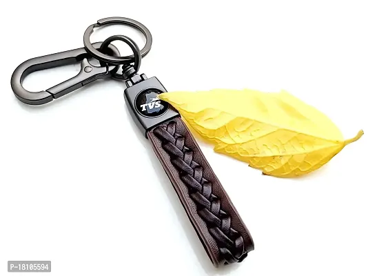 JSR ENTERPRISES PRESENTS LEATHER KEYCHAINS AND KEYRINGS COMPATIBLE WITH CARS AND BIKES ( TVS ) (TVS BROWN LEATHER STRAP SIMPLE)-thumb4