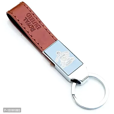 JSR ENTERPRISES PRESENTS LEATHER KEYCHAINS AND KEYRINGS COMPATIBLE WITH CARS AND BIKES ( ROYAL ENFIELD ) (ROYAL ENFIELD BROWN LEATHER STRAP METALLIC TOUCH)-thumb2