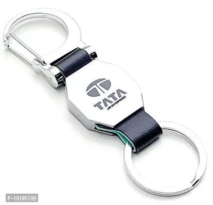 JSR ENTERPRISES PRESENTS LEATHER KEYCHAINS AND KEYRINGS COMPATIBLE WITH CAR AND BIKE (TATA) (TATA DOUBLE SIDE HOOK BLACK)