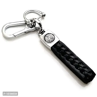 JSR ENTERPRISES PRESENTS LEATHER KEYCHAINS AND KEYRINGS COMPATIBLE WITH CARS AND BIKES ( ROYAL ENFIELD ) (ROYAL ENFIELD BLACK AND SILVER LEATHER HOOK)