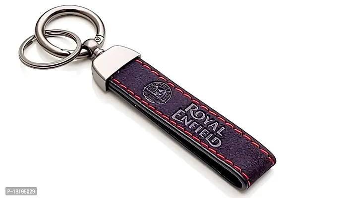 JSR ENTERPRISES PRESENTS LEATHER KEYCHAINS AND KEYRINGS COMPATIBLE WITH CARS AND BIKES ( ROYAL ENFIELD ) (ROYAL ENFIELD RED AND BLACK LEATHER STITCHED)