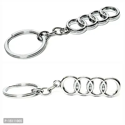 JSR ENTERPRISES PRESENTS LEATHER KEYCHAIN AND KEYRING COMPATIBLE WITH AUDI (FREE POP IT BUBBLE KEYCHAIN) (AUD-I STEEL SILVER PACK OF 2)-thumb0