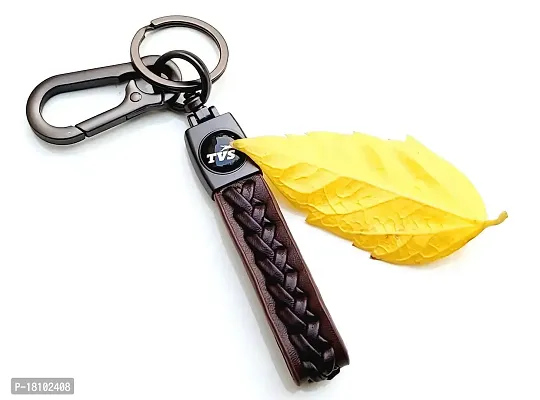 JSR ENTERPRISES PRESENTS LEATHER KEYCHAINS AND KEYRINGS COMPATIBLE WITH CAR AND BIKES ( TVS ) (TVS BROWN LEATHER STRAP SIMPLE)-thumb3