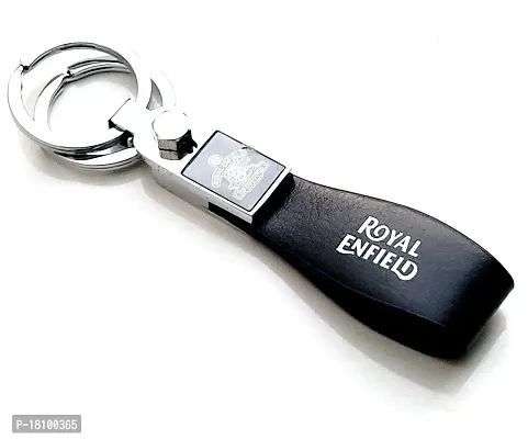 JSR ENTERPRISES PRESENTS LEATHER KEYCHAINS AND KEYRINGS COMPATIBLE WITH CARS AND BIKES ( ROYAL ENFIELD ) (ROYAL ENFIELD BLACK LEATHER STRAP PREMIUM)-thumb3