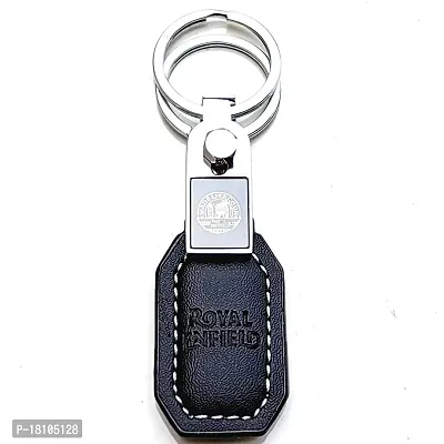 JSR ENTERPRISES PRESENTS LEATHER KEYCHAINS AND KEYRINGS COMPATIBLE WITH CAR AND BIKES ( ROYAL ENFIELD ) (ROYAL ENFIELD BLACK LEATHER STRAP SIMPLE)-thumb3