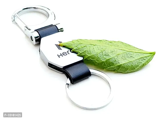 JSR ENTERPRISES PRESENTS LEATHER KEYCHAINS AND KEYRINGS COMPATIBLE WITH CARS AND BIKES ( HERO ) (HER-O DOUBLE SIDE HOOK BLACK)