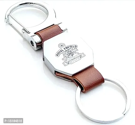 JSR ENTERPRISES PRESENTS LEATHER KEYCHAINS AND KEYRINGS COMPATIBLE WITH CARS AND BIKES ( ROYAL ENFIELD ) (ROYAL ENFIELD DOUBLE SIDE HOOK BROWN)