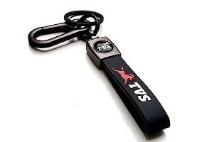 JSR ENTERPRISES PRESENTS LEATHER KEYCHAINS AND KEYRINGS COMPATIBLE WITH CAR AND BIKES ( TVS ) (TVS BLACK LEATHER HOOK PRINTED)-thumb1