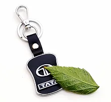 JSR ENTERPRISES PRESENTS LEATHER KEYCHAINS AND KEYRINGS COMPATIBLE WITH CARS AND BIKE ( TATA ) (TATA BLACK AND SILVER MID LEATHER)-thumb2