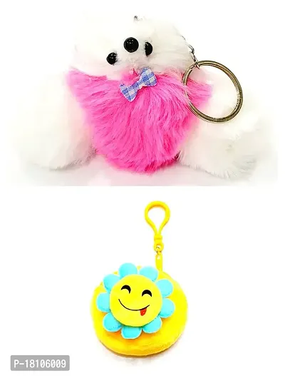 JSR KEYCHAIN AND KEYRING COMPATIBLE WITH CAR AND BIKES (ROYAL ENFIELD | SUZUKI | BMW | AUDI | TATA | HYUNDAI | HONDA | MERCEDES | TOYOTA | NISSAN | RENAULT | FORD) (PINK STUFF DOG WITH POUCH)