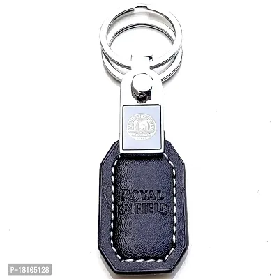 JSR ENTERPRISES PRESENTS LEATHER KEYCHAINS AND KEYRINGS COMPATIBLE WITH CAR AND BIKES ( ROYAL ENFIELD ) (ROYAL ENFIELD BLACK LEATHER STRAP SIMPLE)-thumb2