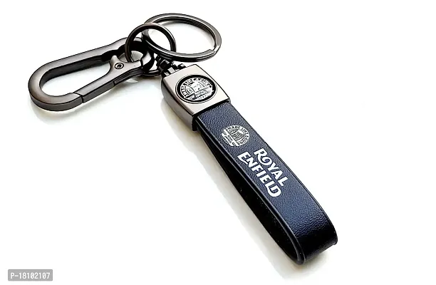 JSR ENTERPRISES PRESENTS LEATHER KEYCHAINS AND KEYRINGS COMPATIBLE WITH CARS AND BIKES (ROYAL ENFIELD) (ROYAL ENFIELD BLACK LEATHER HOOK PRINTED)-thumb2