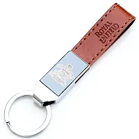 JSR ENTERPRISES PRESENTS LEATHER KEYCHAINS AND KEYRINGS COMPATIBLE WITH CAR AND BIKES ( ROYAL ENFIELD ) (ROYAL ENFIELD BROWN LEATHER STRAP METALLIC TOUCH)-thumb2