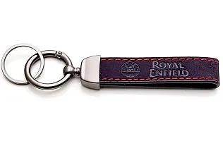 JSR ENTERPRISES PRESENTS LEATHER KEYCHAINS AND KEYRINGS COMPATIBLE WITH CARS AND BIKES ( ROYAL ENFIELD ) (ROYAL ENFIELD RED AND BLACK LEATHER STITCHED)-thumb1