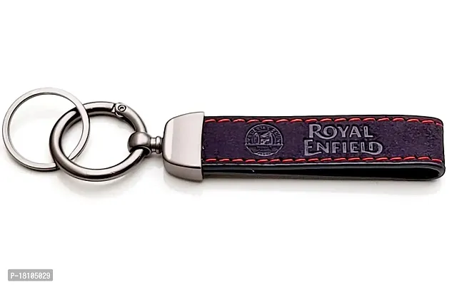 JSR ENTERPRISES PRESENTS LEATHER KEYCHAINS AND KEYRINGS COMPATIBLE WITH CARS AND BIKES ( ROYAL ENFIELD ) (ROYAL ENFIELD RED AND BLACK LEATHER STITCHED)-thumb2