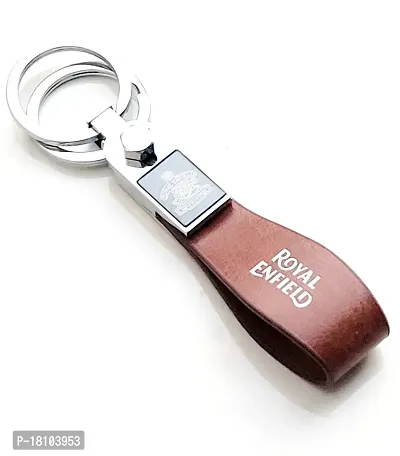 JSR ENTERPRISES PRESENTS LEATHER KEYCHAINS AND KEYRINGS COMPATIBLE WITH CAR AND BIKES ( ROYAL ENFIELD ) (ROYAL ENFIELD BROWN LEATHER STRAP PREMIUM)-thumb4