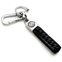 JSR ENTERPRISES PRESENTS LEATHER KEYCHAINS AND KEYRINGS COMPATIBLE WITH CAR AND BIKE ( ROYAL ENFIELD ) (ROYAL ENFIELD BLACK AND SILVER LEATHER HOOK)-thumb1