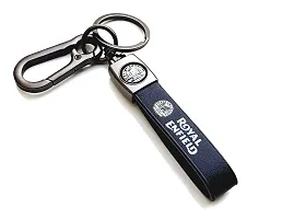 JSR ENTERPRISES PRESENTS LEATHER KEYCHAINS AND KEYRINGS COMPATIBLE WITH CAR AND BIKE ( ROYAL ENFIELD ) (ROYAL ENFIELD BLACK LEATHER HOOK PRINTED)-thumb1