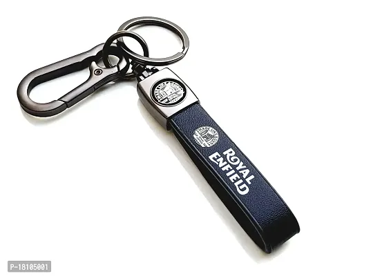 JSR ENTERPRISES PRESENTS LEATHER KEYCHAINS AND KEYRINGS COMPATIBLE WITH CAR AND BIKE ( ROYAL ENFIELD ) (ROYAL ENFIELD BLACK LEATHER HOOK PRINTED)-thumb2