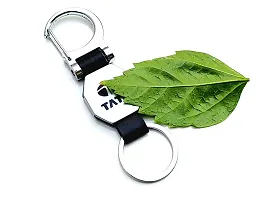 JSR ENTERPRISES PRESENTS LEATHER KEYCHAINS AND KEYRINGS COMPATIBLE WITH CARS AND BIKE ( TATA ) (TATA DOUBLE SIDE HOOK BLACK)-thumb2