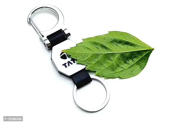 JSR ENTERPRISES PRESENTS LEATHER KEYCHAINS AND KEYRINGS COMPATIBLE WITH CARS AND BIKE ( TATA ) (TATA DOUBLE SIDE HOOK BLACK)-thumb3