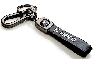 JSR ENTERPRISES Presents Leather Keychains and KEYRINGS Compatible with Cars and Bikes ( Hero ) (HER-O Black Leather Strap New)-thumb1