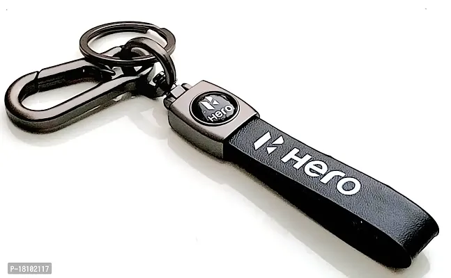 JSR ENTERPRISES Presents Leather Keychains and KEYRINGS Compatible with Cars and Bikes ( Hero ) (HER-O Black Leather Strap New)-thumb2