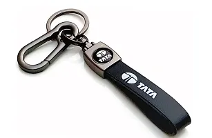 JSR ENTERPRISES PRESENTS LEATHER KEYCHAINS AND KEYRINGS COMPATIBLE WITH CAR AND BIKE ( TATA ) (TATA BLACK LEATHER HOOK PRINTED)-thumb3