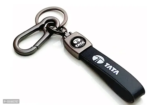 JSR ENTERPRISES PRESENTS LEATHER KEYCHAINS AND KEYRINGS COMPATIBLE WITH CAR AND BIKE ( TATA ) (TATA BLACK LEATHER HOOK PRINTED)-thumb4