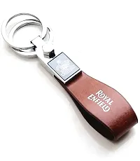 JSR ENTERPRISES PRESENTS LEATHER KEYCHAINS AND KEYRINGS COMPATIBLE WITH CAR AND BIKES ( ROYAL ENFIELD ) (ROYAL ENFIELD BROWN LEATHER STRAP PREMIUM)-thumb2