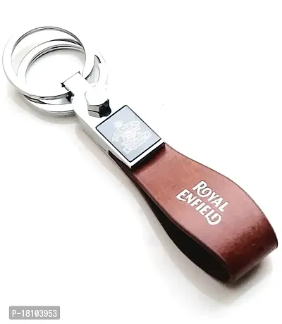 JSR ENTERPRISES PRESENTS LEATHER KEYCHAINS AND KEYRINGS COMPATIBLE WITH CAR AND BIKES ( ROYAL ENFIELD ) (ROYAL ENFIELD BROWN LEATHER STRAP PREMIUM)-thumb3