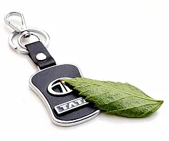 JSR ENTERPRISES PRESENTS LEATHER KEYCHAINS AND KEYRINGS COMPATIBLE WITH CAR AND BIKE ( TATA ) (TATA BLACK AND SILVER MID LEATHER)-thumb1