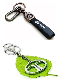 JSR ENTERPRISES PRESENTS LEATHER KEYCHAINS AND KEYRINGS COMPATIBLE WITH CAR AND BIKE ( TATA ) (TATA BLACK LEATHER HOOK PRINTED COMBO SILVER)-thumb3