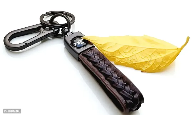 JSR ENTERPRISES PRESENTS LEATHER KEYCHAINS AND KEYRINGS COMPATIBLE WITH CAR AND BIKES ( TVS ) (TVS BROWN LEATHER STRAP SIMPLE)-thumb0