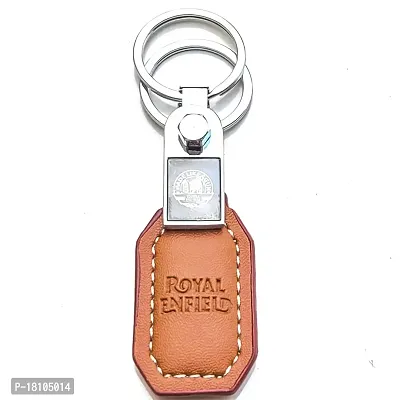 JSR ENTERPRISES PRESENTS LEATHER KEYCHAINS AND KEYRINGS COMPATIBLE WITH CAR AND BIKES ( ROYAL ENFIELD ) (ROYAL ENFIELD BROWN LEATHER STRAP SIMPLE)