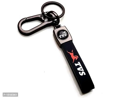 JSR ENTERPRISES PRESENTS LEATHER KEYCHAINS AND KEYRINGS COMPATIBLE WITH CAR AND BIKE ( TVS ) (TVS BLACK LEATHER HOOK PRINTED)-thumb3